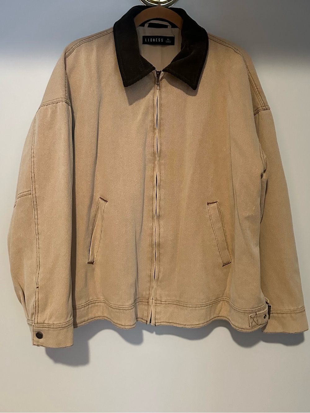 Lioness women’s size XL Workwear Barn Tan Zip-Front Jacket with Corduroy Collar